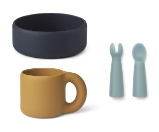 Silikonowy zestaw naczyń dla dzieci, Lise baby set, Sea blue multi mix, LIEWOOD