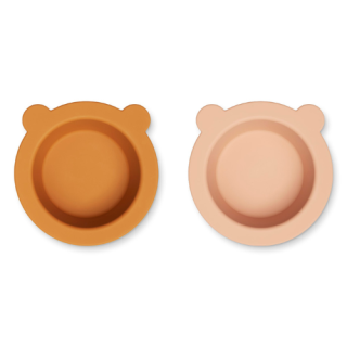 Miseczka silikonowa z przyssawką 2-pak Peony, Mustard/tuscany rose mix, LIEWOOD