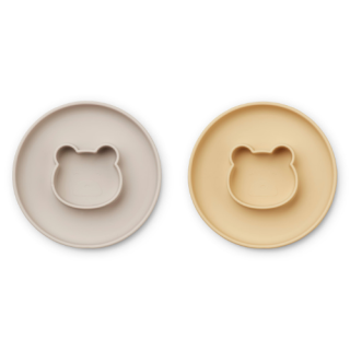 Zestaw silikonowych talerzyków Gordon, 2-pak, mr bear wheat yellow/sandy mix, Liewood