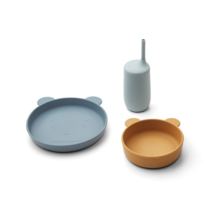 Silikonowy zestaw obiadowy Nathan, mr bear blue multi mix, Liewood