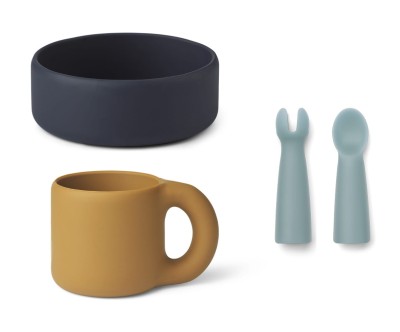Silikonowy zestaw naczyń dla dzieci, Lise baby set, Sea blue multi mix, LIEWOOD