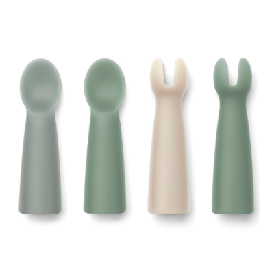 Silikonowy zestaw sztućców do rozszerzania diety 4-pak, Terra baby, Dove blue multi mix, LIEWOOD