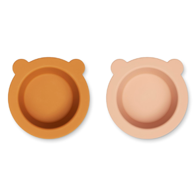 Miseczka silikonowa z przyssawką 2-pak Peony, Mustard/tuscany rose mix, LIEWOOD