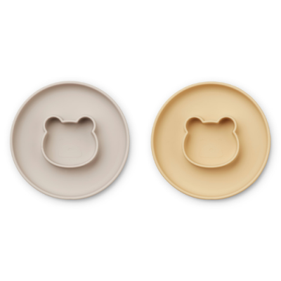 Zestaw silikonowych talerzyków Gordon, 2-pak, mr bear wheat yellow/sandy mix, Liewood